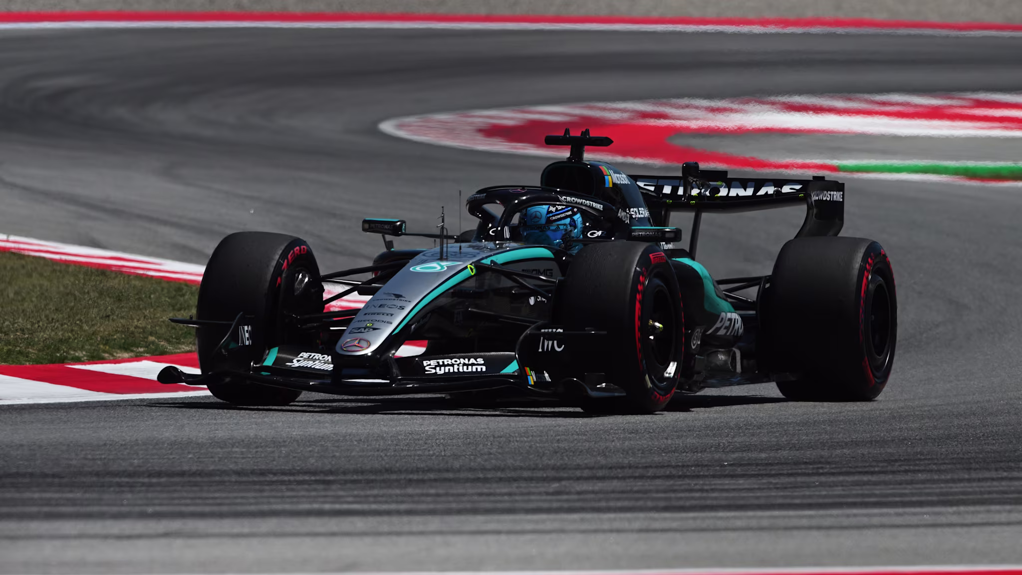 BARCELONA, SPAIN - JUNE 12: George Russell of Great Britain driving the (63) Mercedes AMG Petronas
