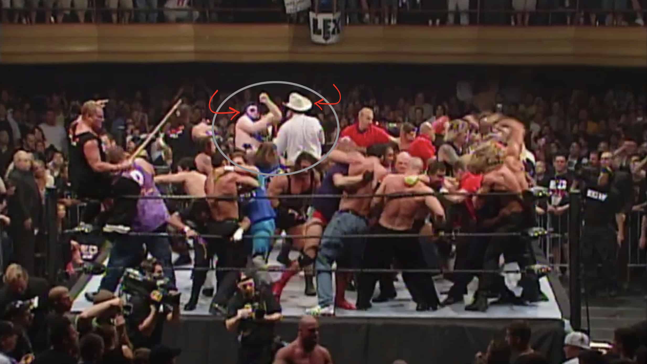 JBL and Blue Meanie (Brian Heffron) during their confrontation at ECW One Night Stand 2005, one of wrestling’s most controversial moments from WWE’s ECW reunion event.